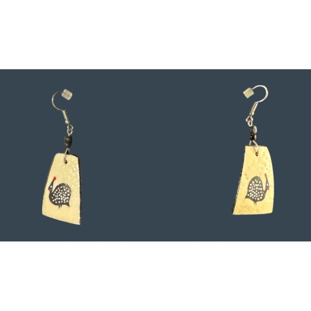 Handcrafted Shell Guinea Fowl Earrings With Unique Design & Silver Hooks - Picture 7 of 7